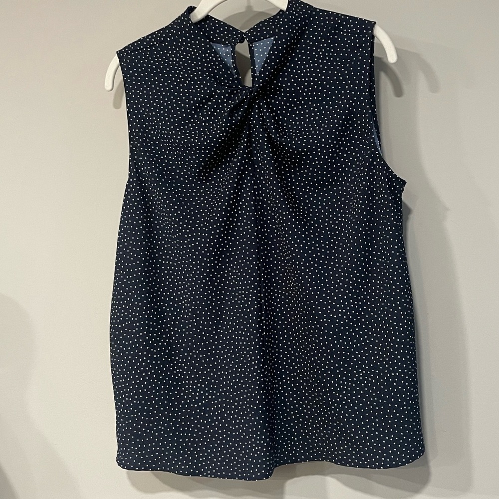 LOFT Navy Blue Polka Dot Sleeveless Blouse Size Large Petite